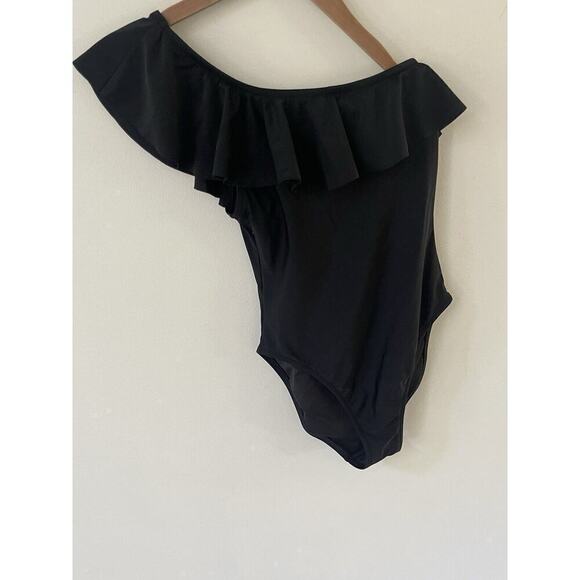 J Crew Swimsuit Womens Small Black One Shoulder Ruffle One Piece Swim Suit - Picture 1 of 8
